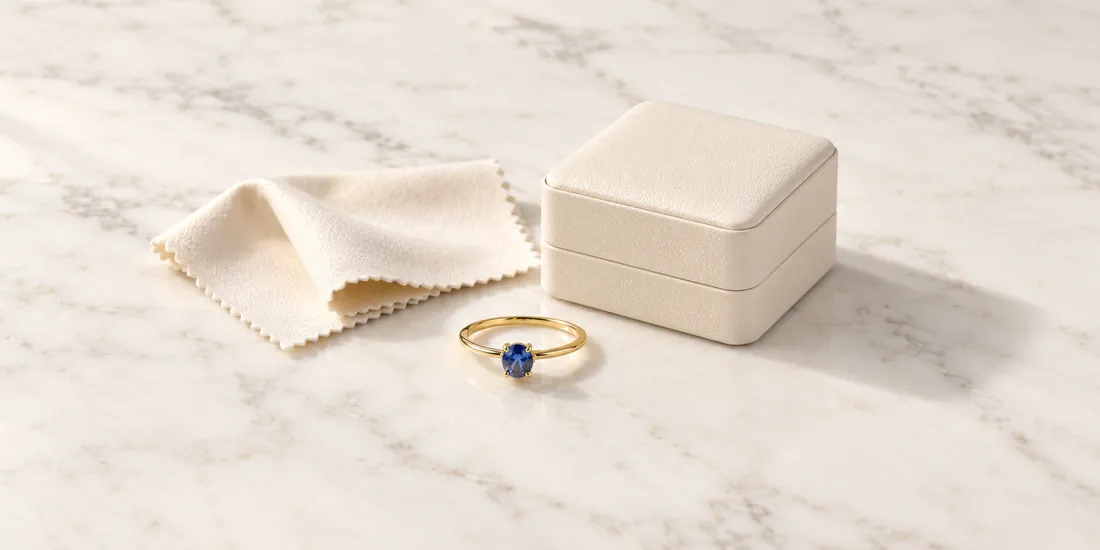 Representative jewellery scene on white marble for learn & care