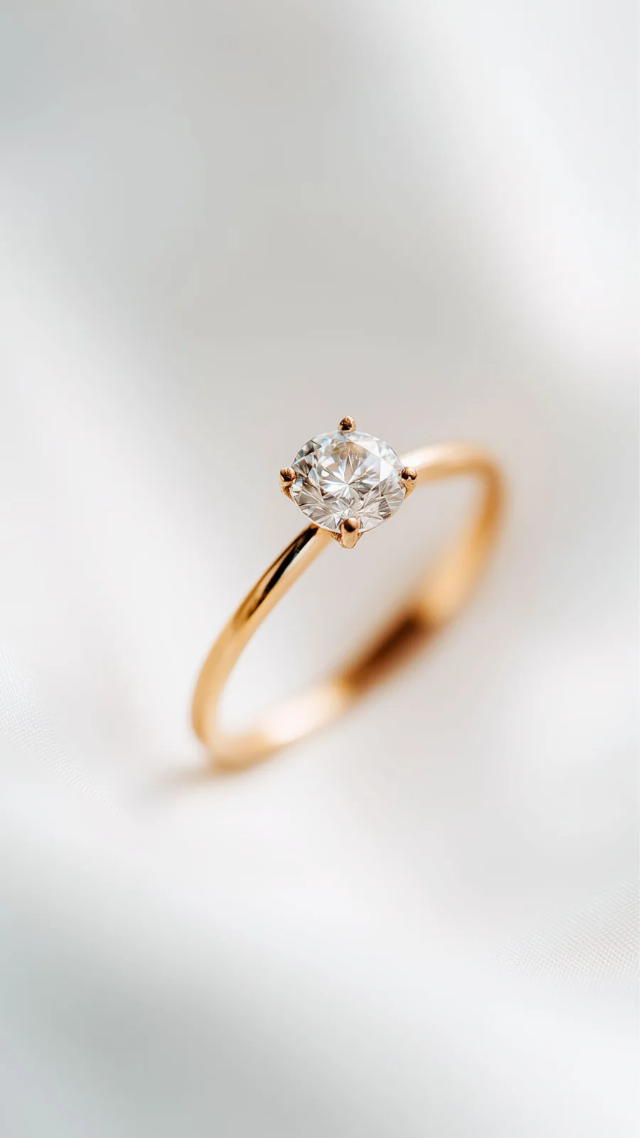 Round solitaire engagement ring with a slim gold band